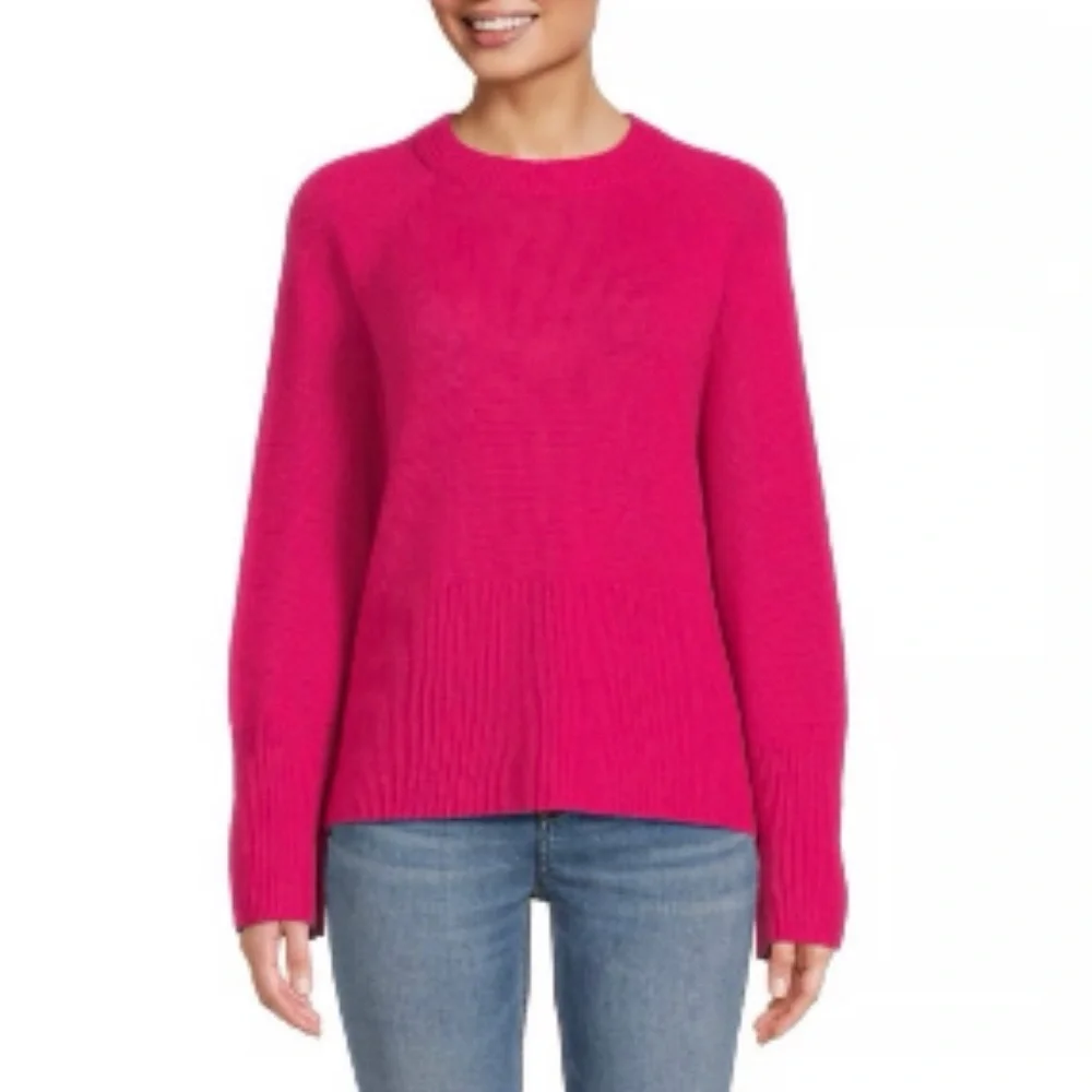 360 Cashmere Krystal Raglan Sleeve Pink Crewneck Cashmere Sweater Size Small - Picture 1 of 8
